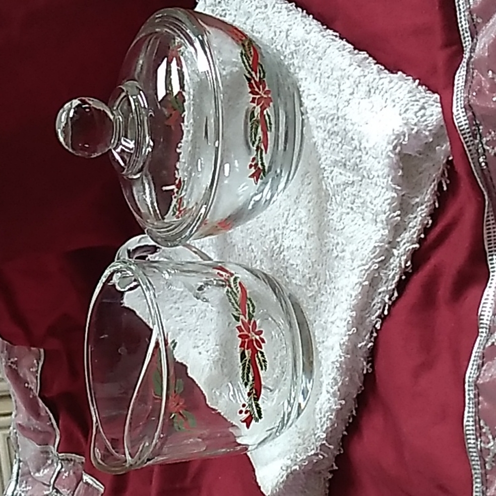 Anchor Hocking Poinsetta and Ribon 3 pc set
